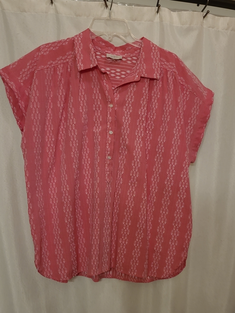 LOFT Pink Short-Sleeve Button Front Blouse